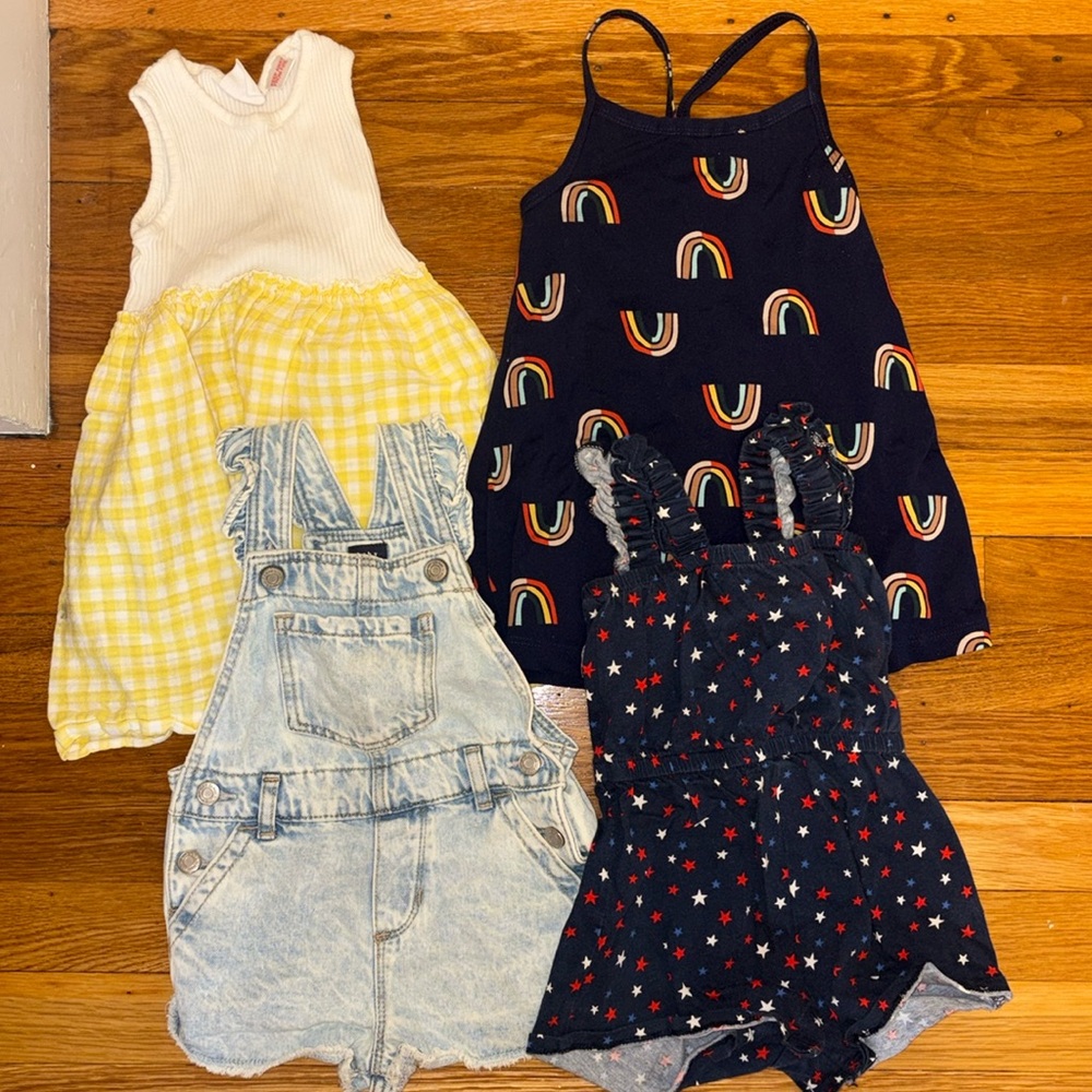 2T bundle, dresses and overalls. Toddler girl Zara dress, Hanna Anderson Dresss